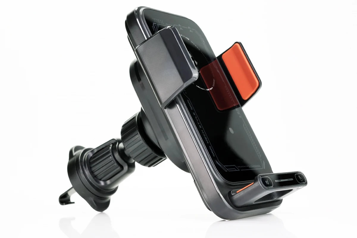 Smart Sensing Car Phone Holder 15W Qi Wireless Charging Motorized Rotation One-Touch Release & Clamping Rotatable Cable Port
