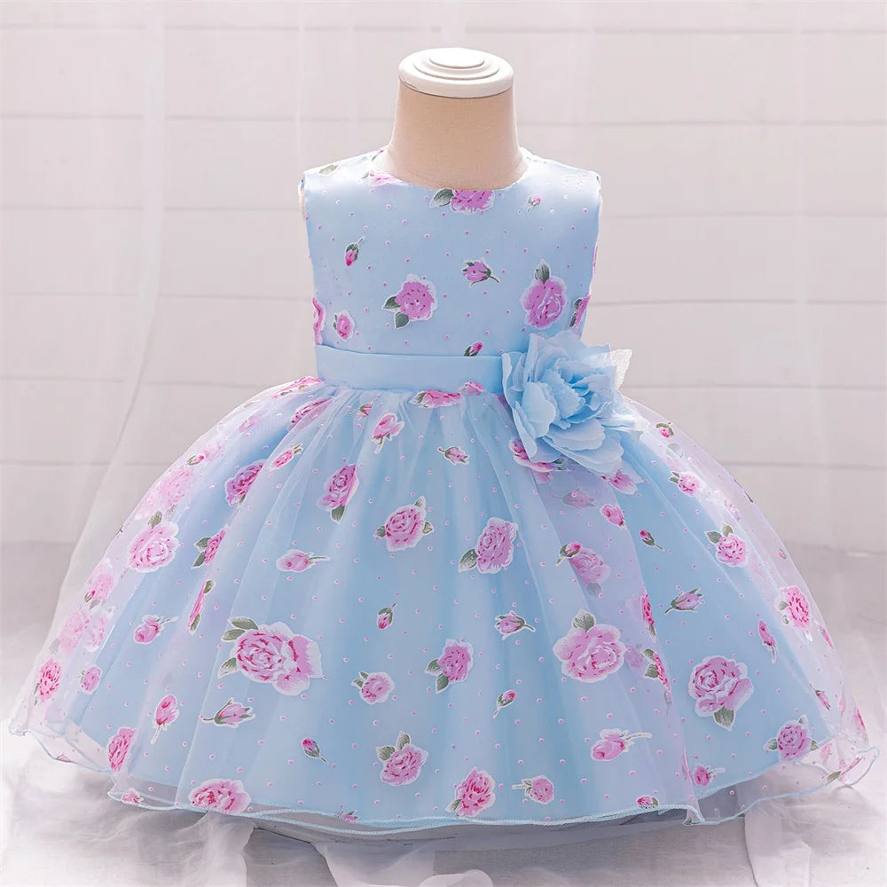 Toddler White Flower Baptism Dress For Baby Girls Newborn First 1st Birthday Party Flower Lace Wedding Dresses Christening Gown