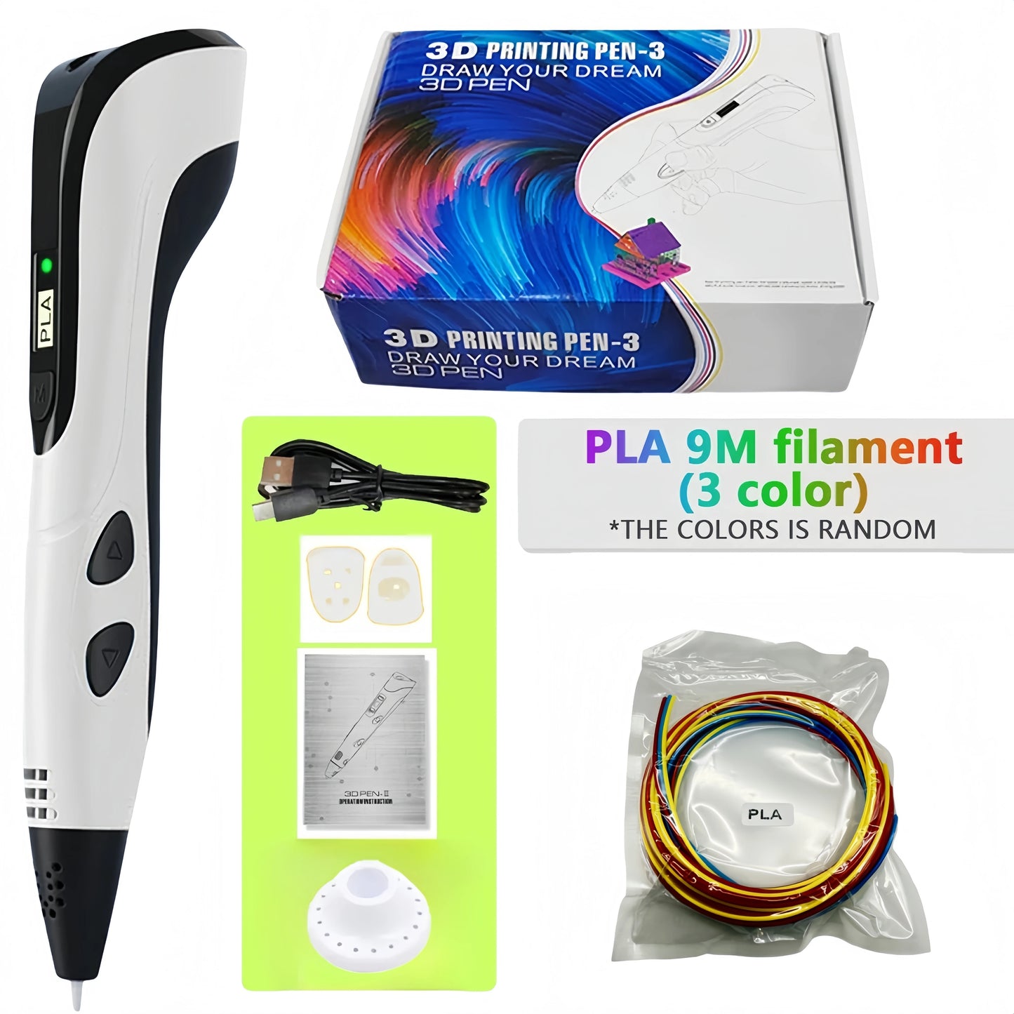 New 3D Printing Pen, Suitable 3D Pen Set for Children, PLA Filament, Children's Birthday or Christmas Gift