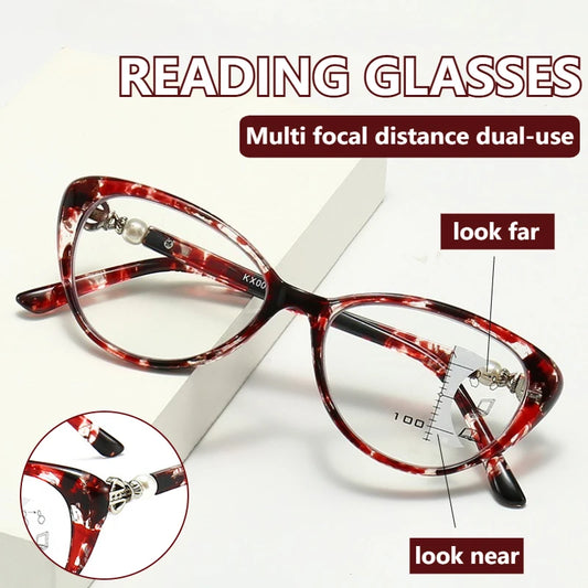 Progressive Multi Focus Anti Blue Light Reading Glasses, Fashionable Dual-purpose Reading Glasses for Both Near and Far Use