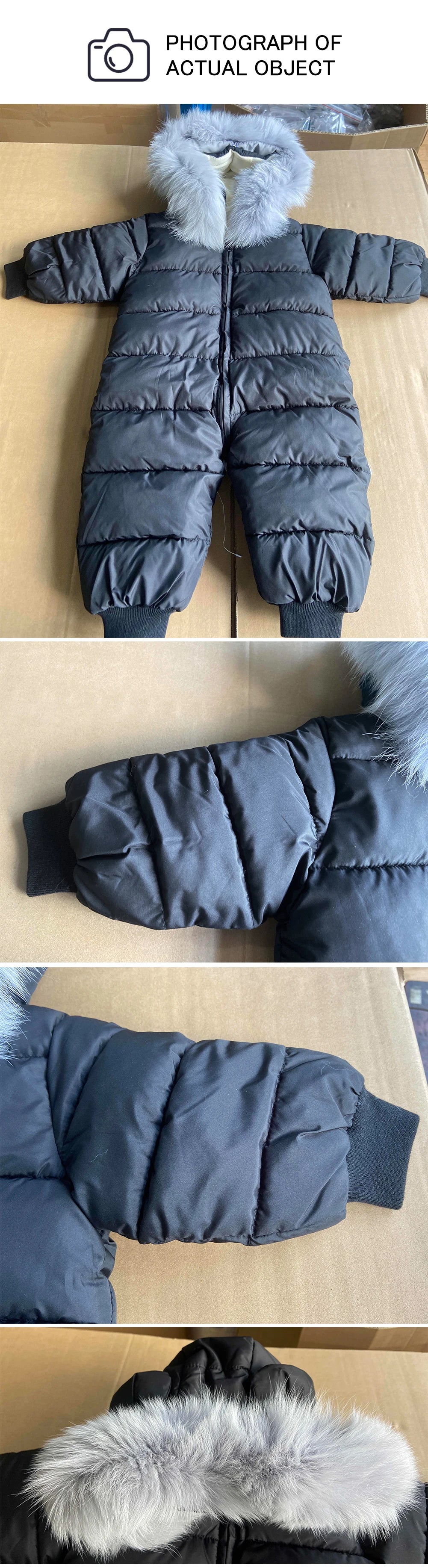 Baby Fur Hooded Jumpsuit,Waterproof -30 Degrees Snowsuits,Toddler Children's Winter Overalls,Infant Boys Girls Down Jacket 1-3T