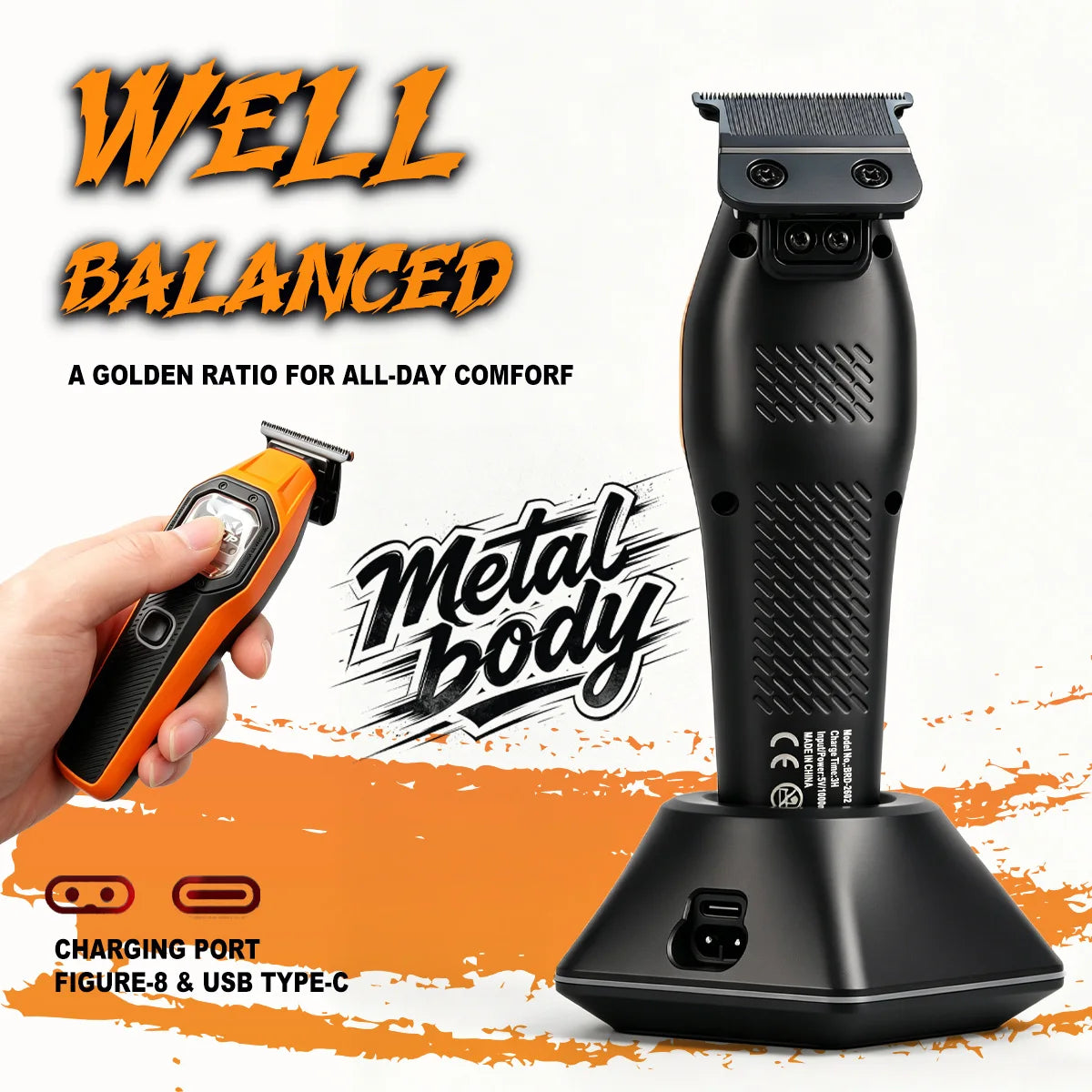 New Professional BRDCLIP Salon Barber Kit vector motor Hair Clipper 7800-13000RPM Trimmer 8000-13000RPM Metal body 2603 Shaver