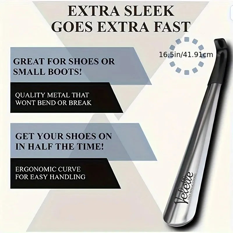 1pc 16.5-inch Stainless Steel Pair Shoehorn With A Black Handle Makes It Easy To Wear Shoes Without Bending Over