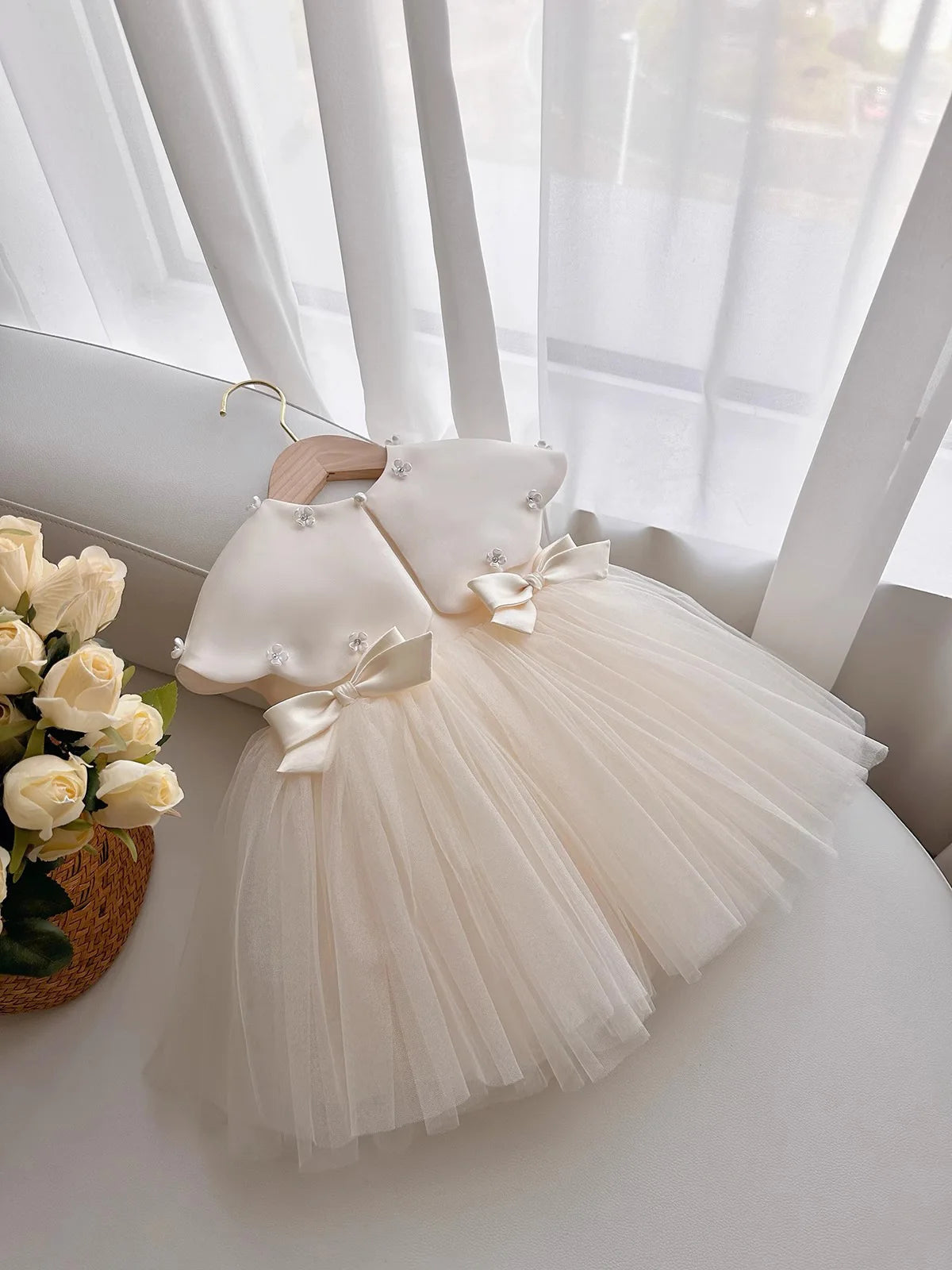 Baby Girl Princess Bow Silk Tutu Dress Sleeveless Infant Toddler Child Elegant Solid Vestido Birthday Party Baby Clothes 1-5Y