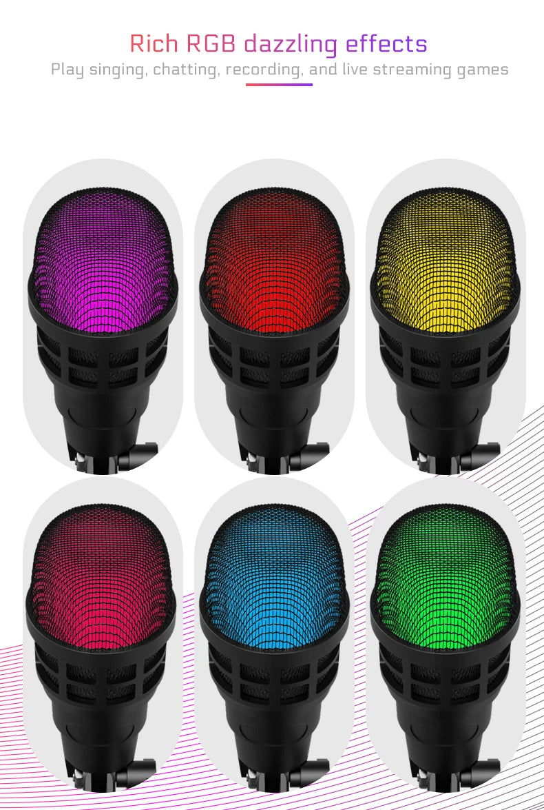 USB Condenser Microphone With RGB, Microphone For Podcasting, Laptop, Recording Streaming Games