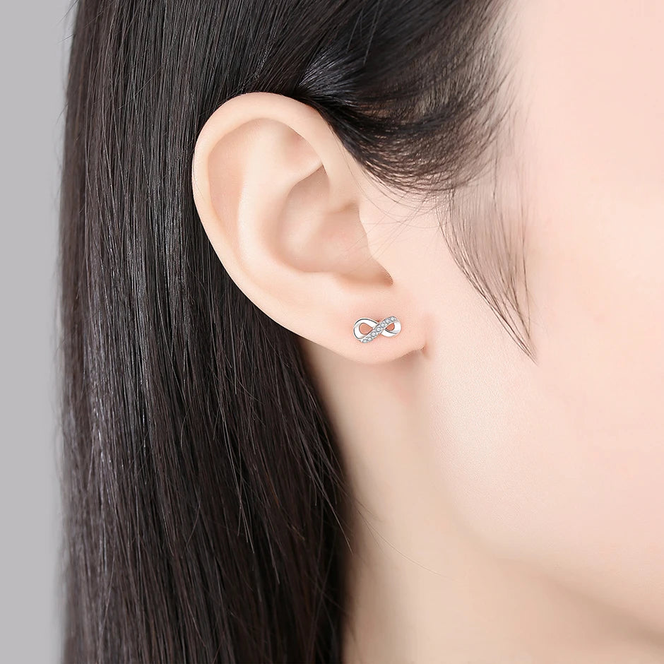Original 925 Sterling Silver Earrings 2025 Crystal Love Heart Infinity Stud Earings For Women Piercing Rose Gold Gift Jewelry