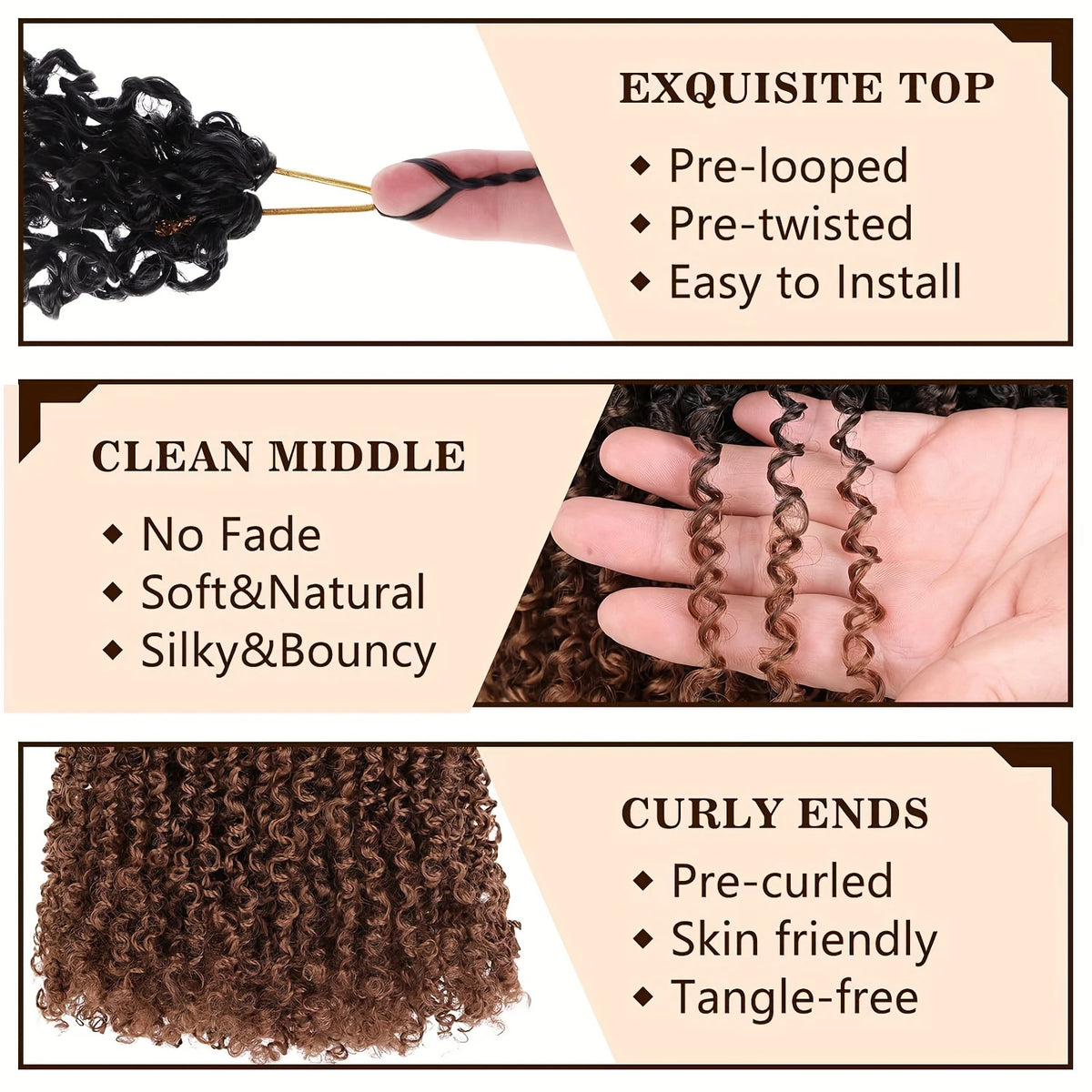 1 Pack 10 Inch Pre-Looped Yanky Twists Crochet Synthetic Braids Hair Textured Hairstyle, Elegant Hairstyle Easy Application