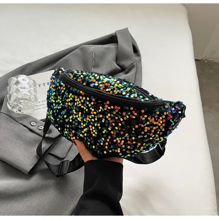 Light Luxury Zipper Fashion Women's Crossbody Bags New Best-selling Sweet Sequin Design Ladies Waist Packs Bolsas Femininas