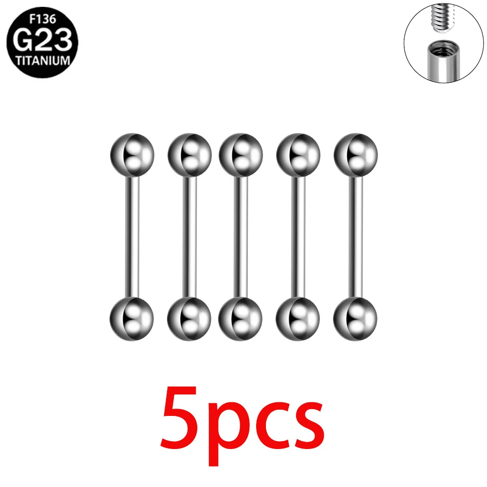 1/5/10pcs Titanium Tongue Ring Piercings External Threaded Industrial Barbell Tongue Bar Tragus Helix Ear Piercing Body Jewelry