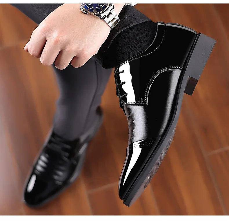 Glossy Leather Men's Shoes Casual Wedding High-Heeled Pointed-Toe Business Style British Leisure Men's Footwear