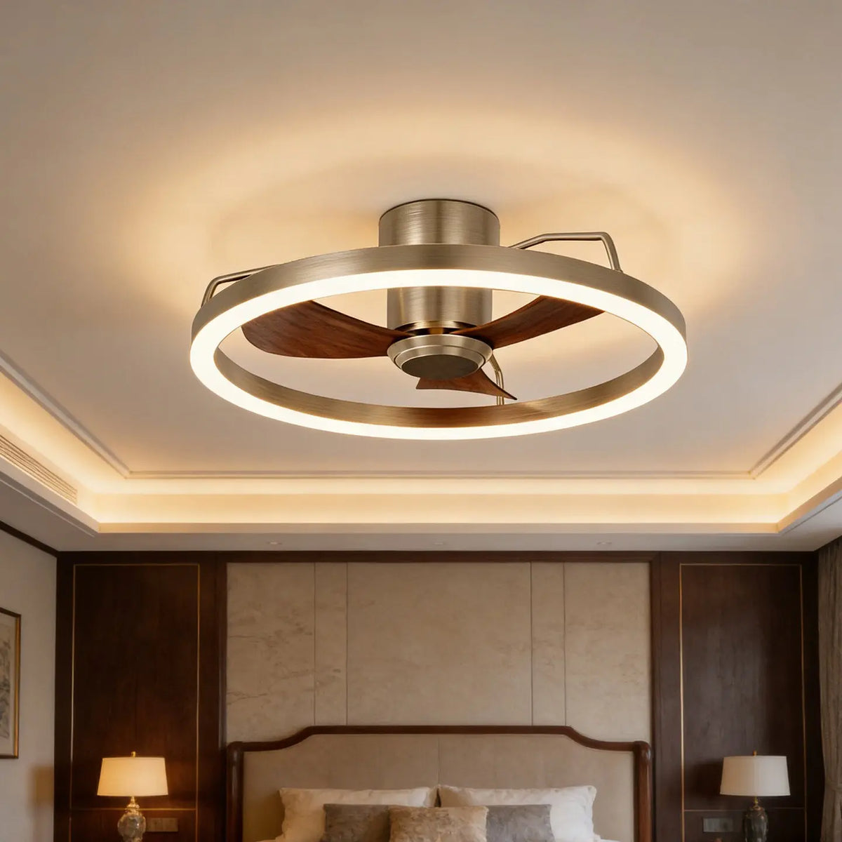 20" Ceiling Fan with LED Light Flush Mount DC Motor 6-Speed Remote Control Dimmable Fan Lamp for Home Kitchen Bedroom Living Roo