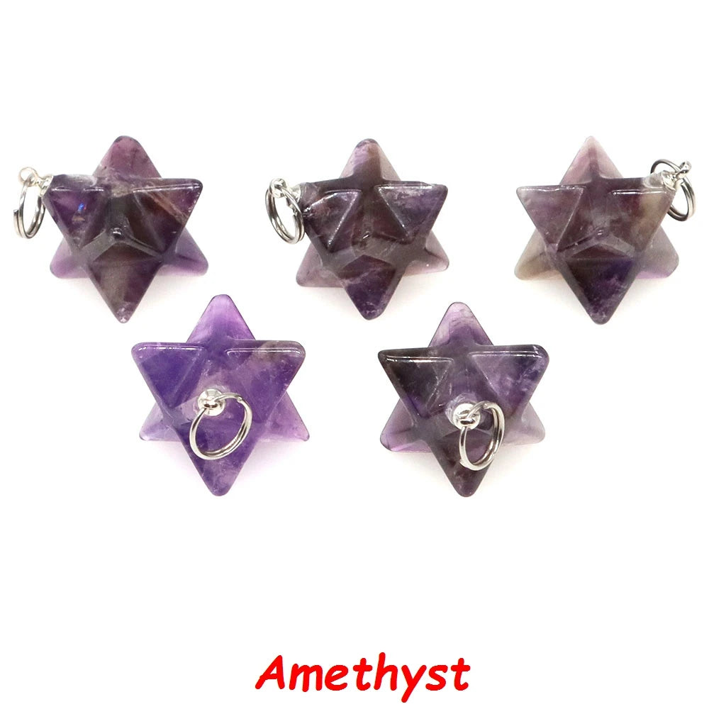 13mm Merkaba Star Pendant Natural Hexagram Stone Necklace Reiki Healing Crystal Wiccan Energy Gemston For DIY Jewelry Home Decor