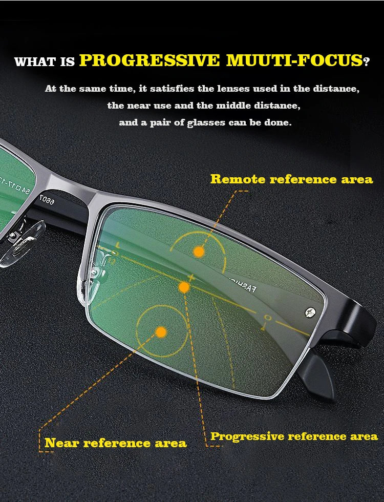 2022 Transition Photochromic Multifocal Reading Glasses Men's Smart Progressive Anti Blue Ray Half-Frame Hyperopia Eyewear +2.5