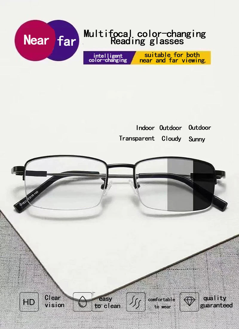 Color-changing Near And Far Use Dual-function Reading Glasses, Progressive Multifocal Smart Zoom Memory Anti-blue Light1832