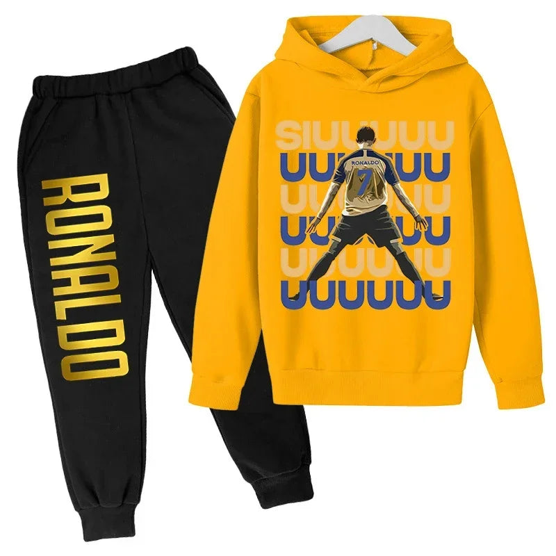 Children's Clothing Children's Sports Suit Spring and Autumn Fleece Hoodie Pants 2-piece Set Ronaldo Printed Kids Clothes Girls