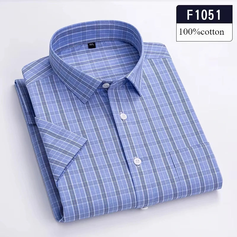 New in shirt hight qulity100%cotton summer short sleeve shirts for men slim fit shirt thin plaid houndstooth soft office clothes