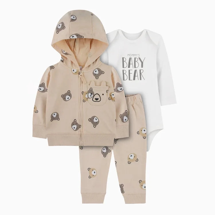 Infant Baby Boy Clothes Sets Winter Warm Cotton Hoodies+Romper+Pants Toddler Girls Clothes Hooded Coat+Jumpsuit+Trousers 3 PCS