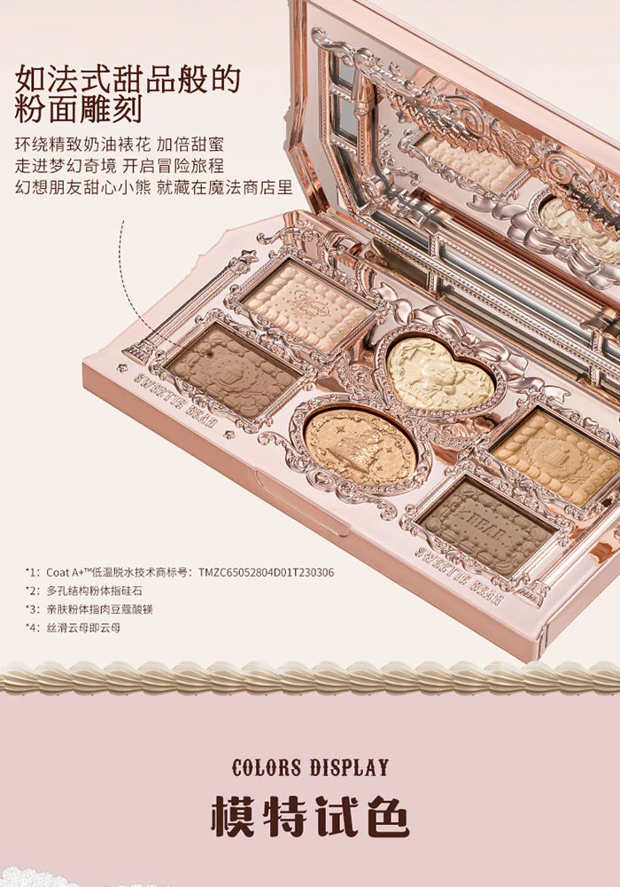 Flower Knows The Sweetie Bear Collection Eyeshadow Palette 6 Colors Glitter Matte Natural Bronzer Multi Use Kawaii Makeup