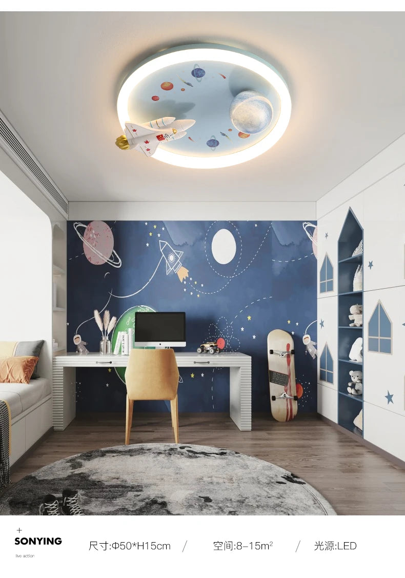 Modern Kids Room Ceiling Fan Light Cartoon Moon Astronaut Ceiling Lamp Boy Girl Bedroom Nursery Study Chandelier Ceiling Lights