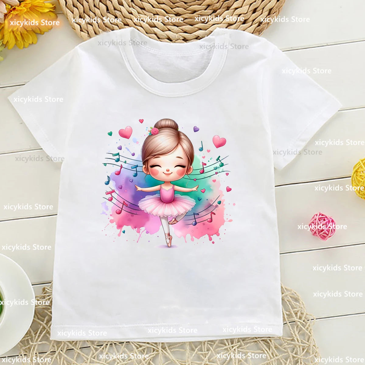 Cute Ballerina Tshirt For Girls Funny Butterfly Girl Music Ballet Dance Girl Printed Kids Tshirt Customized Dance Team Clothes