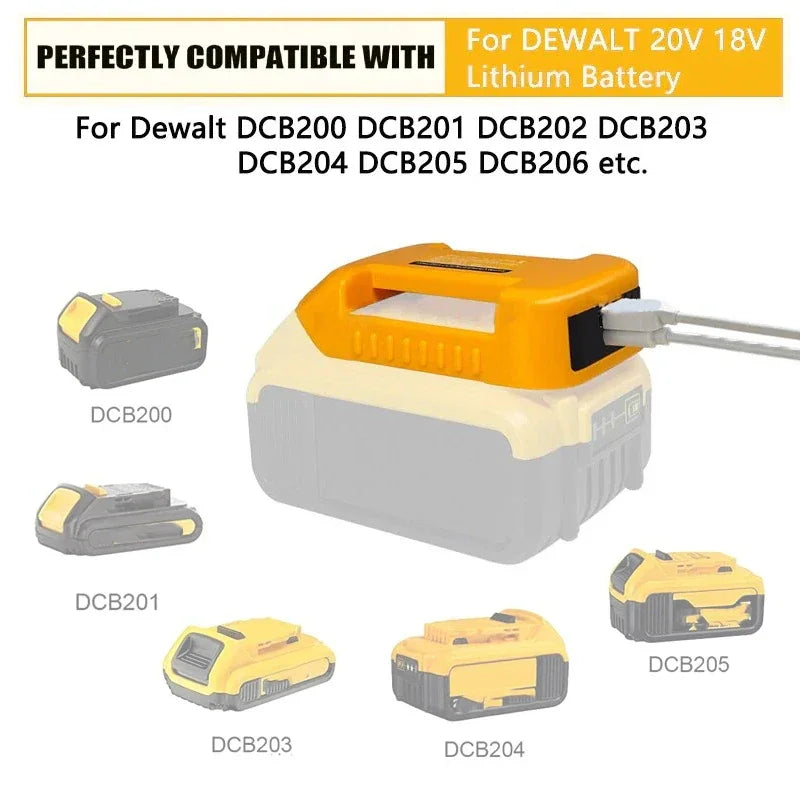 For Dewalt 18V 20V Li-ion Battery With USB Type-C Fast Charger USB Converter Rack Portable Battery Holder Power Bank Belt Buckle