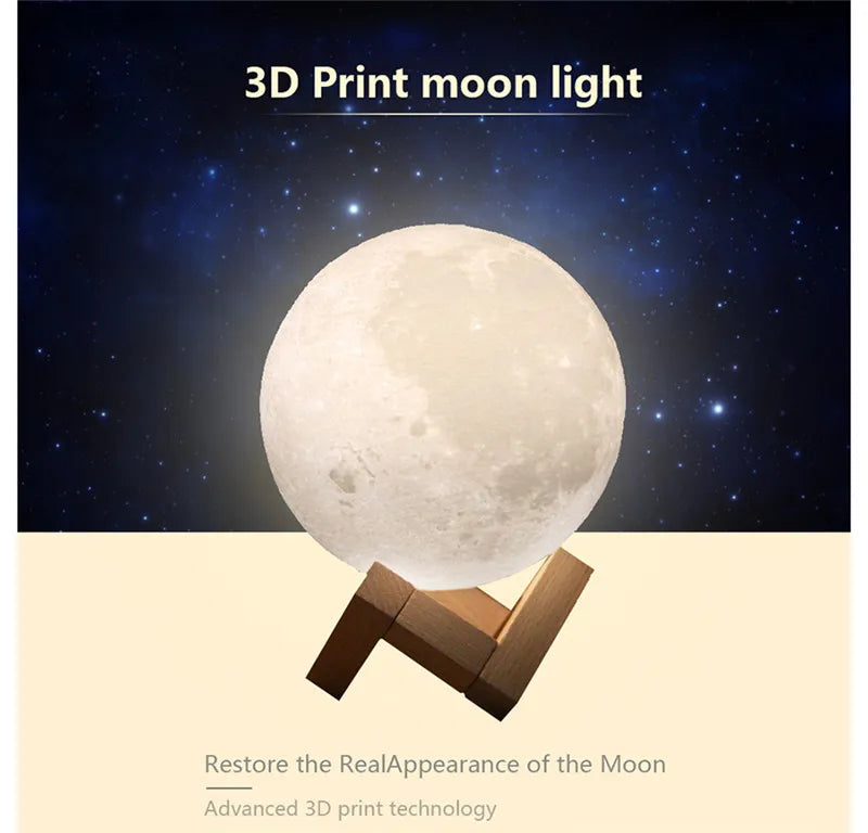 3D Print Moon Lamp Rechargeable Color Change 3D Light Touch Moon Lamp Children's Lights Night Lamp LED Night Light for Home 2024