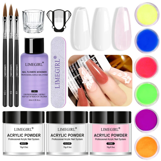 Acrylic Nail Art Kit Nail Art Acrylic Powder and Liquid Mono Kit for Nail Extension Acrylic Dip Powder 3D Flower Sculpting Tool