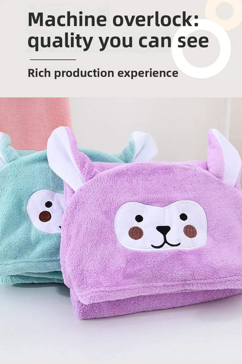 Children Hooded Bath Towel Coral Fleece Super Absorbent Quick Dry Soft Cartoon Cape Towel For Baby Bathroom