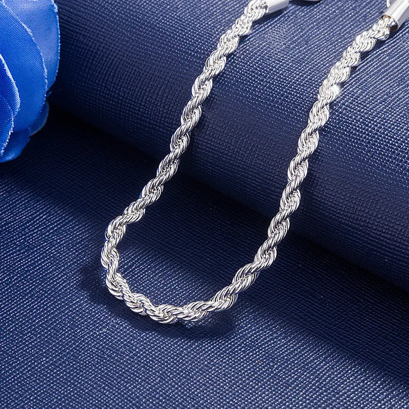 New High quality 925 Sterling Silver 4MM Women Men chain Male Twisted Rope Bracelets Fashion Silver Jewelry