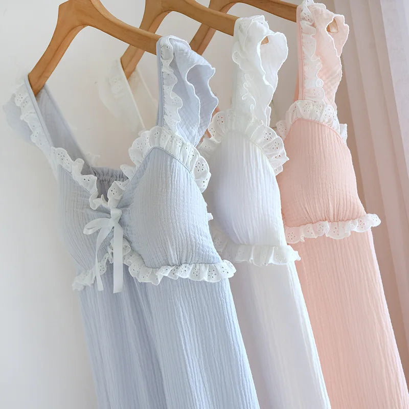 Cotton Solid Color Long Style Nightgown for Women Sleepwear Spring Summer and Autumn Casual Wear Cool Night Gown for Women