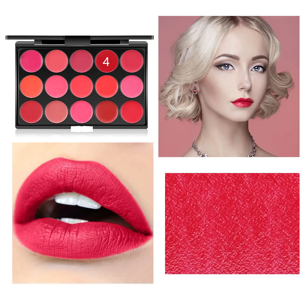 Miss Rose 15 Colours Long Lasting Lip Gloss Palette Makeup Waterproof Lipstick Cosmetic Lip Tools Set Pallete