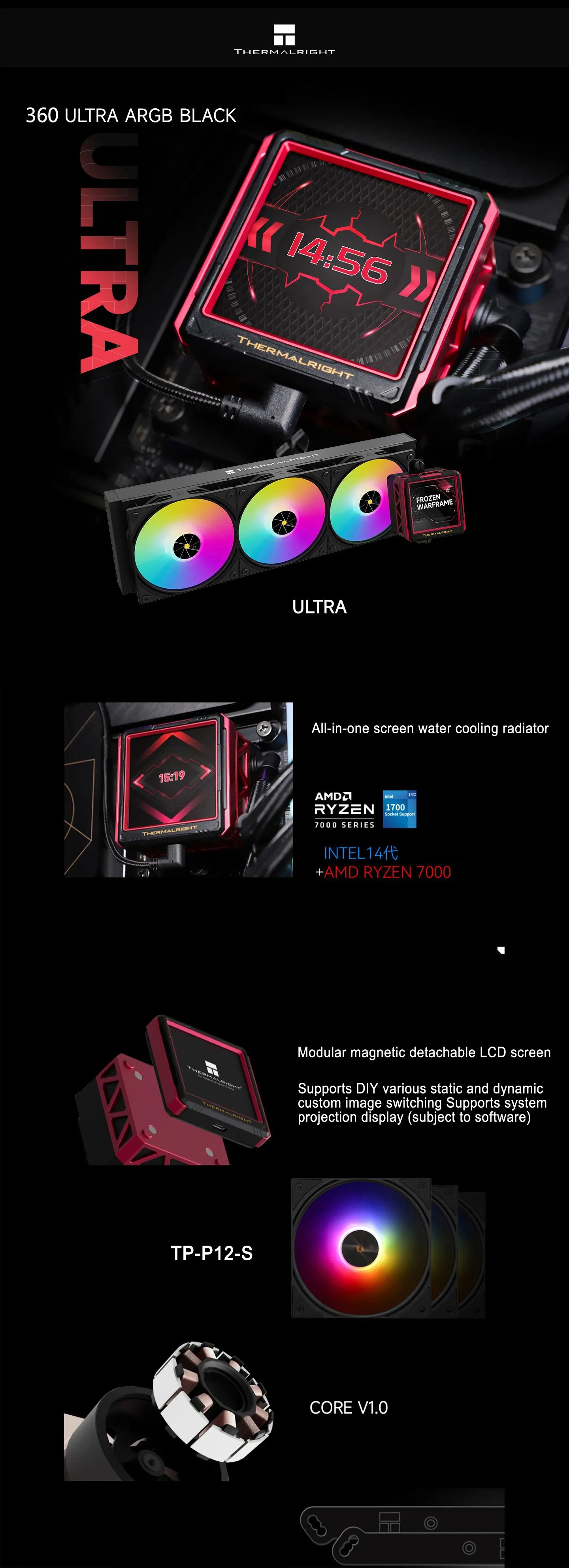 Thermalright FW ULTRA 360 ARGB All -in -one water cold radiator,magnetically rotatable 2.88-inch LCD display,Support LGA1700/AM5