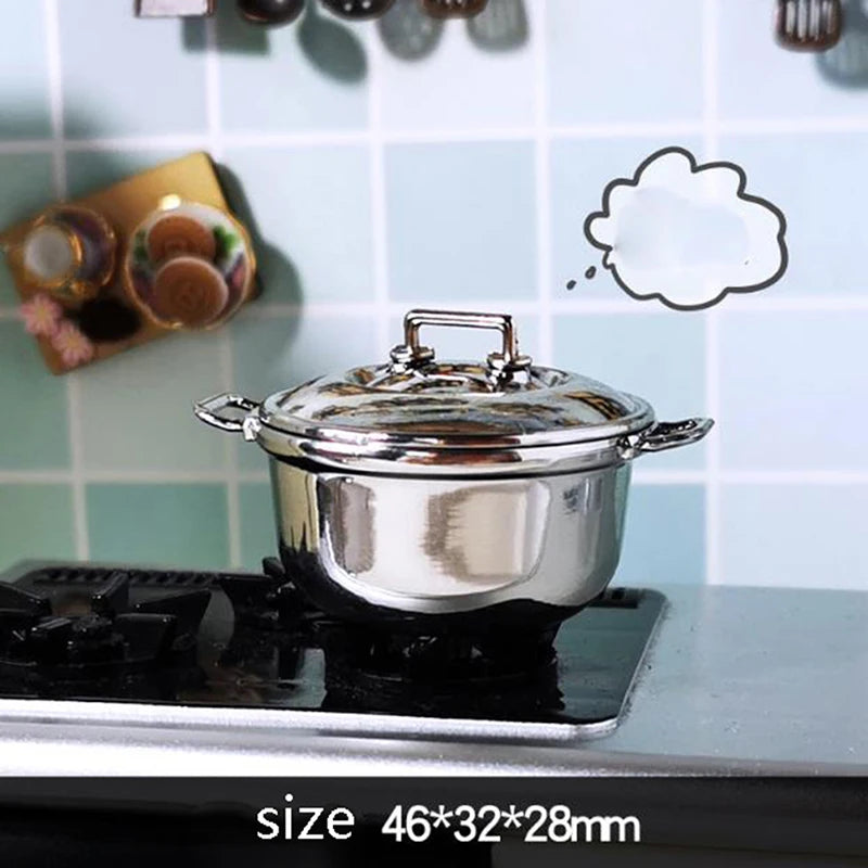 1Pcs 1/12 Dollhouse Miniature Imitated Stainless Steel Casserole Kitchen Cookware