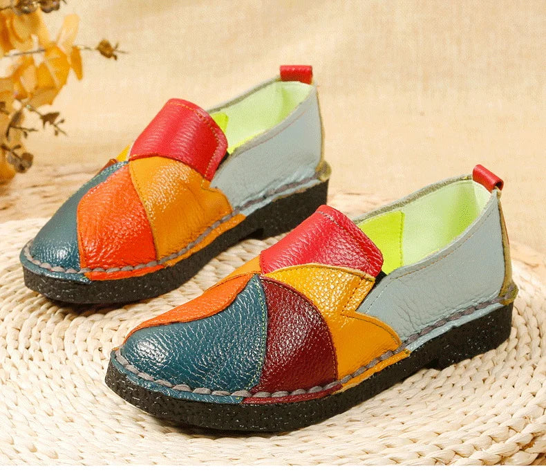 2025 New real leather ballet flats mixed colors moccasins women's slip on shoes luxury patchwork flats lady driving loafer woman