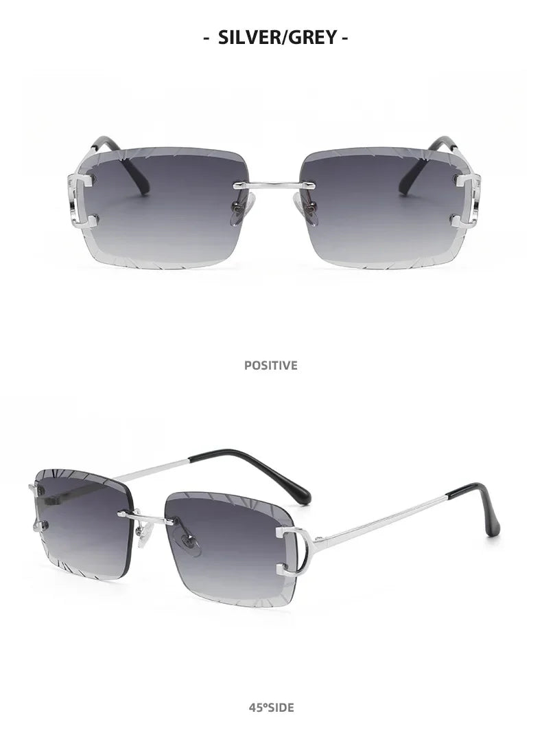 Fashion Square Sunglasses Vintage Women Men Frameless Sun Glasses Rimless Retro Luxury Brand Designer Eyeglasses UV400 Travel