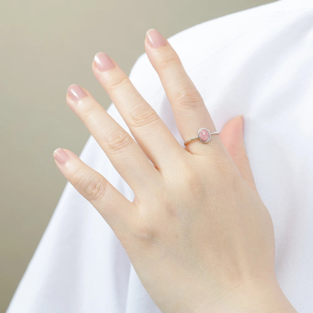 Sterling 925 Silver Ring Adjustable Stackable Bands Rose Quartz & Rhodochrosite Chakra Healing Stones Jewelry Handmade Boho Gift