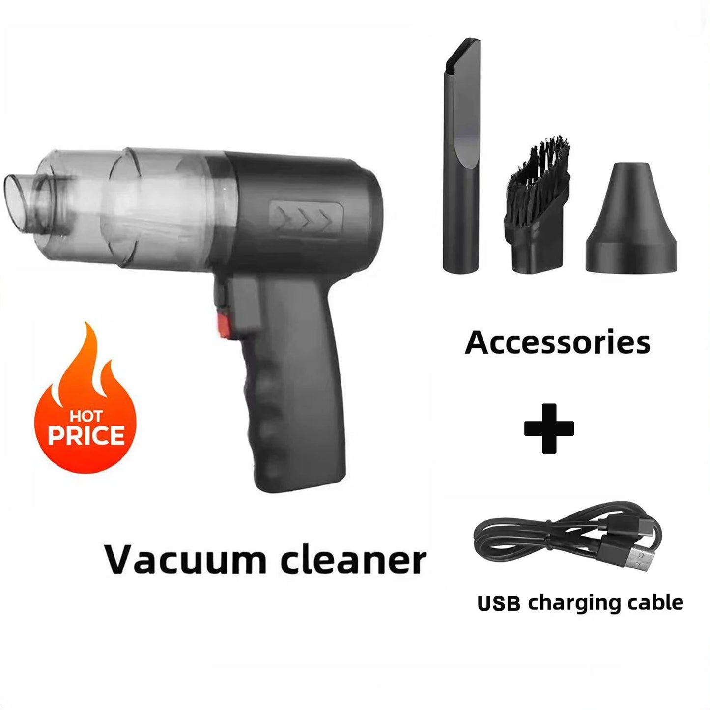 2025 Black Portable Car Wireless Vacuum Cleaner 120W Powerful Handheld for Home & Auto, Lightweight Cordless Rechargeable 3-in-1