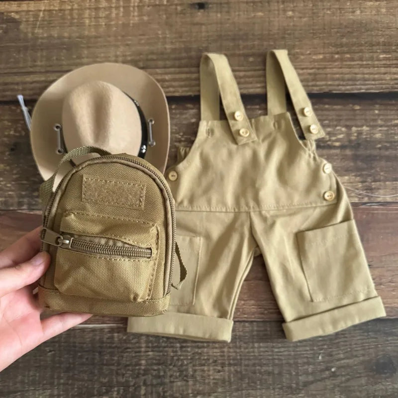 3pcs/set Adorable Baby Suit, Newborn Photography Outfits Retro Overalls Tool Kit + Hat, Western Cowboy Style Shooting Props