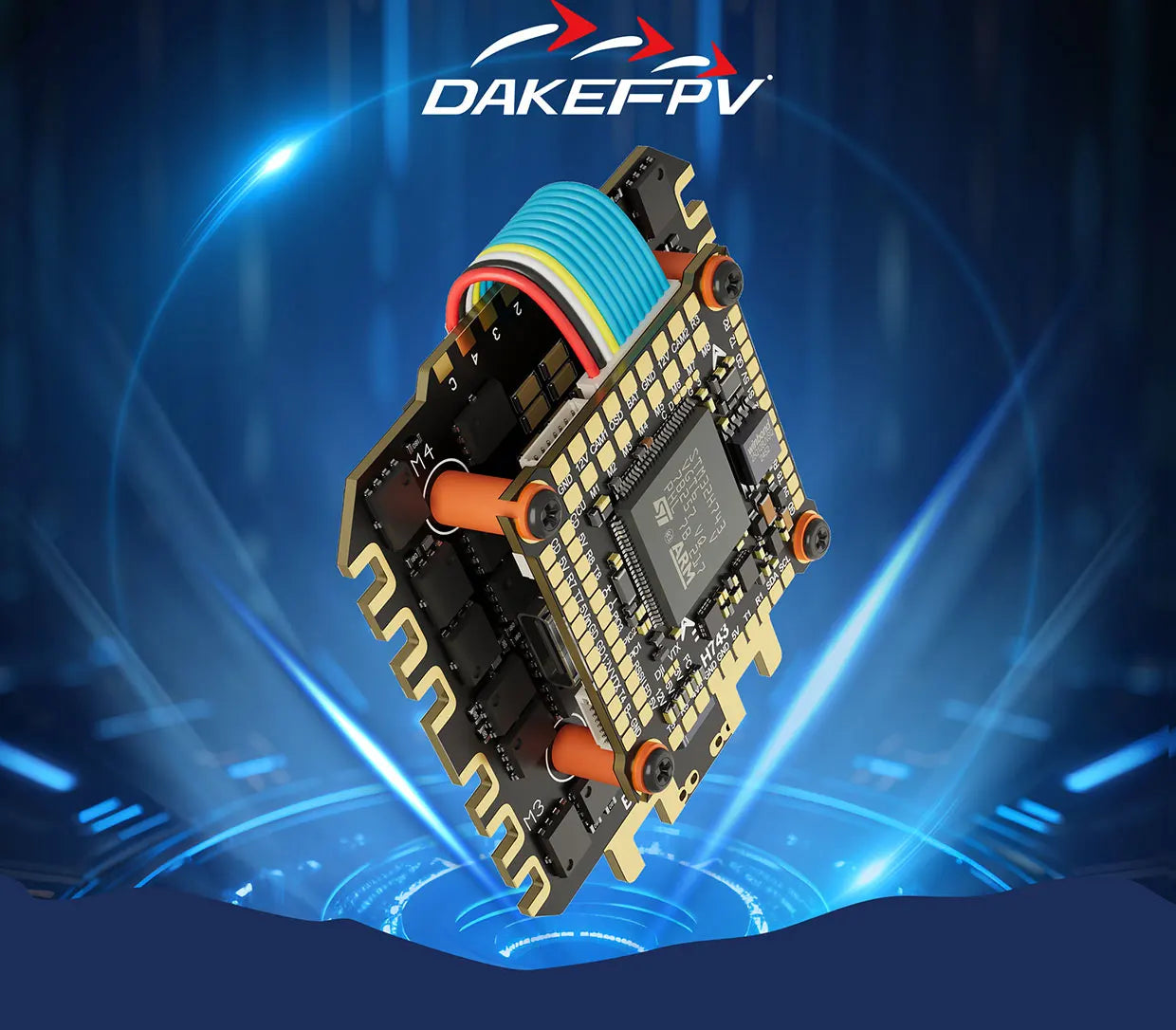 DAKEFPV H743 100A/120A stacked ICM42688P H743 flight control module BLHELI_S 120A 4-in-1 ESC 30.5X30.5 millimeters.
