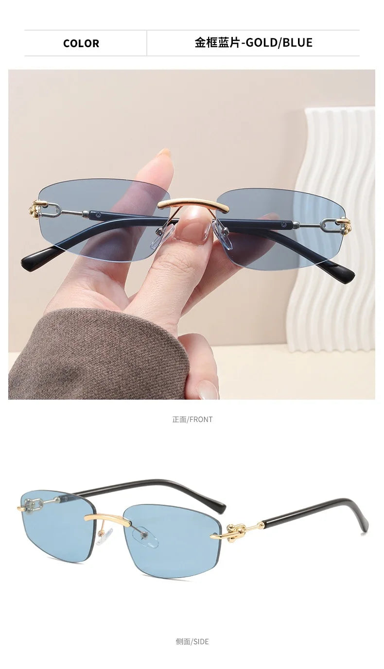 cutting rimless square sunglasses for women new fashion brand beige gradient sun glasses ladies alloy elegant shades driving