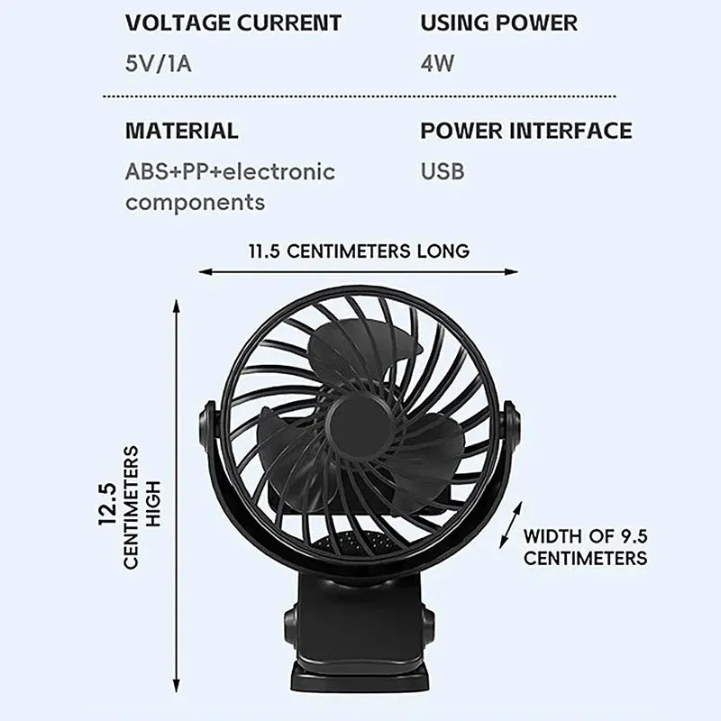 Portable Rechargeable Electric Fan 720° Rotating Hanging Clip Fan with NightLight Office Bedroom Dormitory Outdoor Small Fan