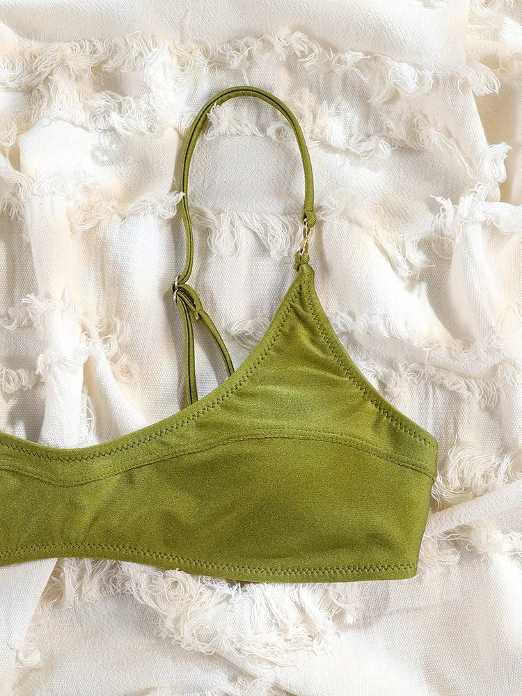 Rinabe Women Beach Suit Green Bikini Low Waist Swimsuit Push Up Swimwear Micro Bikinis Vacation Beachwear Two-Piece Swimsuits