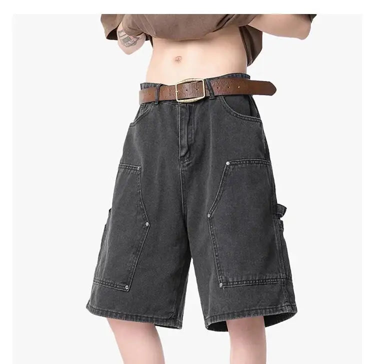 IEFB Workwear Men's Denim Shorts Multi Pocket Wide Leg Baggy Fit Casual Summer Streetwear Casual Cargo Jeans 9X2957