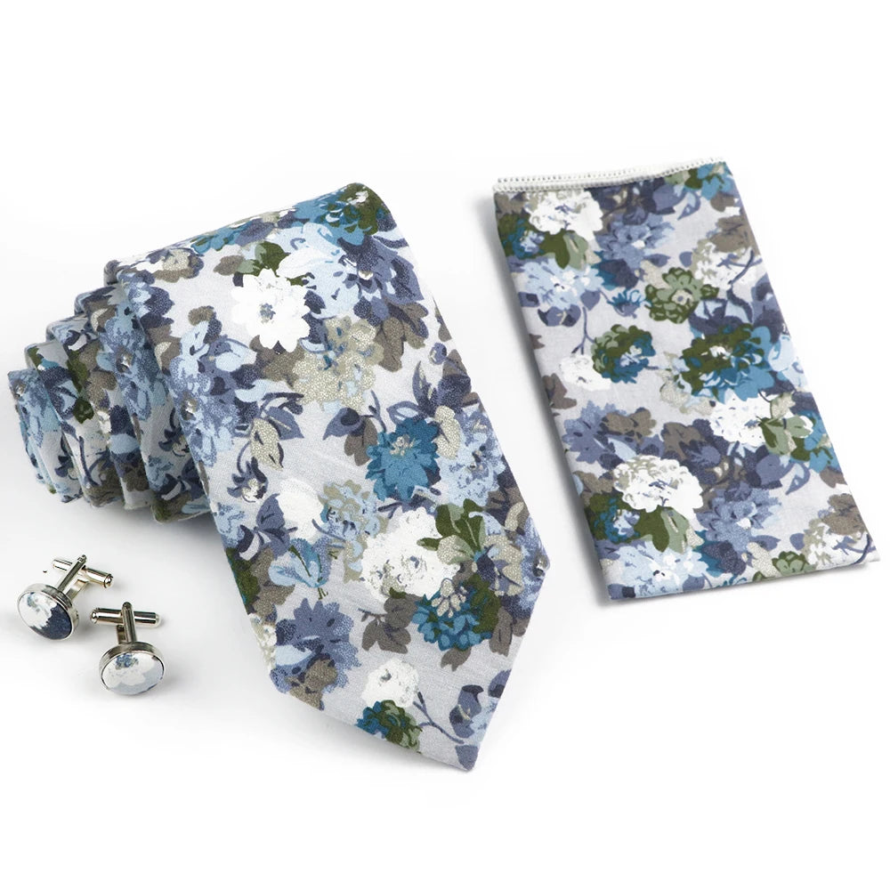 Hot Sell 3PC Chic Elegant Floral Tie Set Pocket Square Cufflinks For Men Women Wedding Party Dinner Suit Tuxedo Accessory Gift