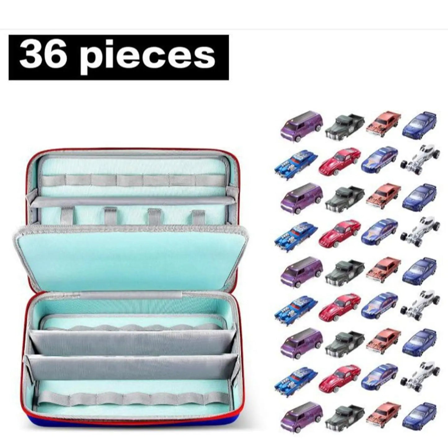 Toy Car Storage Case Compatible with Hot Wheels Cars Holds 36 Toy Cars Toy Car Organizer with Handle or Model Cars Small Dolls