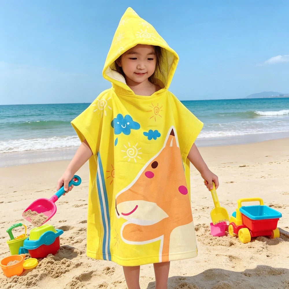 Children Bathing Stuff Kids Hooded Cape Towel Boy Cartoon Bathrobe Baby Swimming Towel Girls Unicorn Beach Towel Wrap Blanket