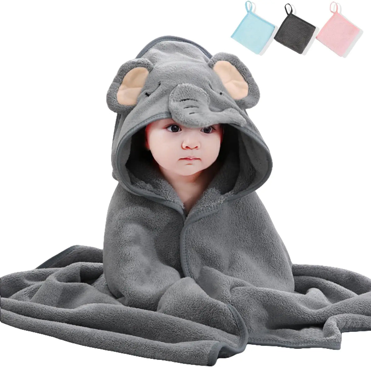 Baby Hooded Towel 31x31 in - Organic Cotton Bath Set, Quick Dry & Absorbent with Animal Design (Baby Shower Gift, 1-Piece Set)