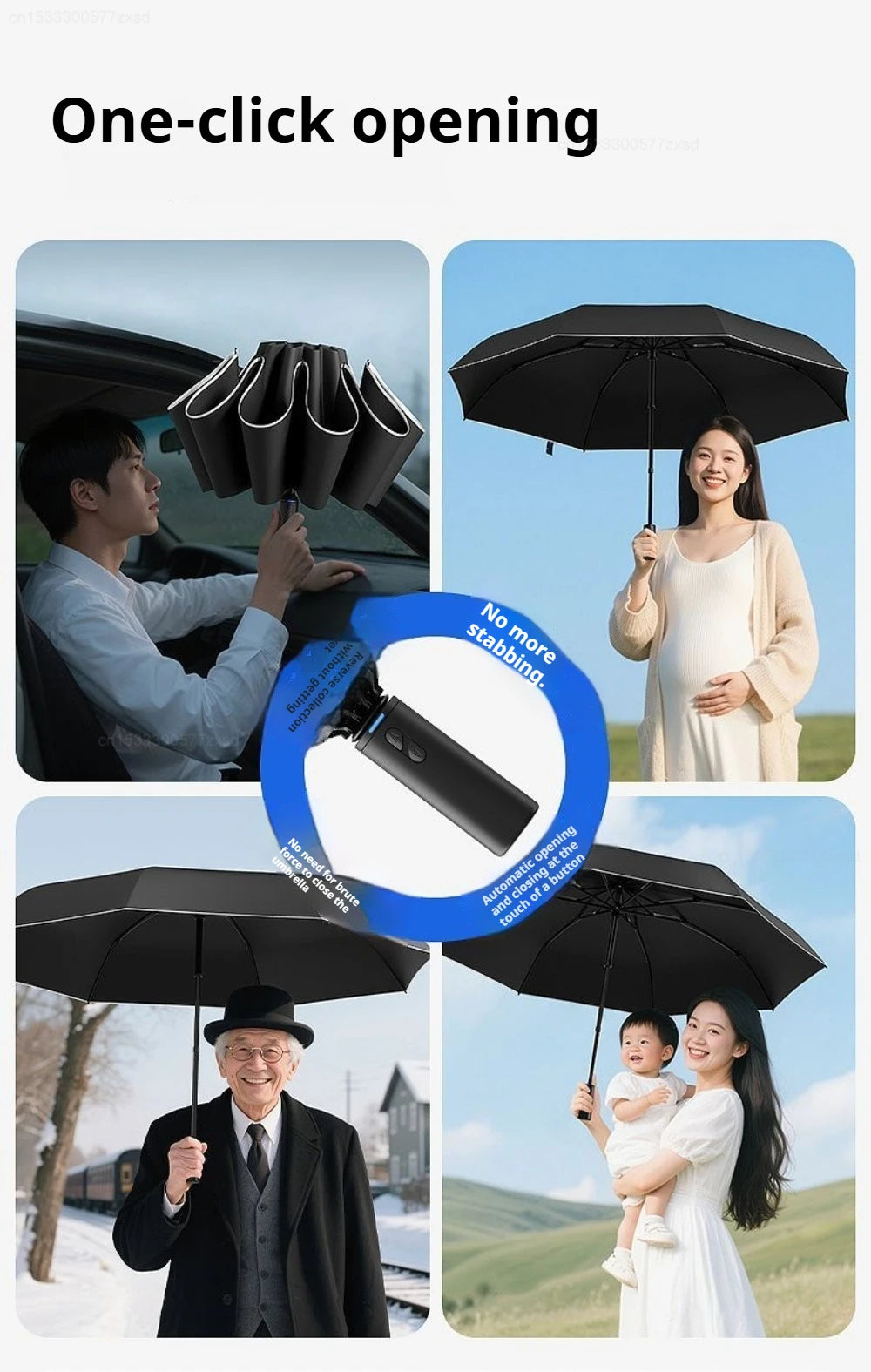 ZUODU Intelligent Electric Reverse Umbrella Fully Automatic Reinforcement Thickened Durable Rainproof Sunscreen Dual Use