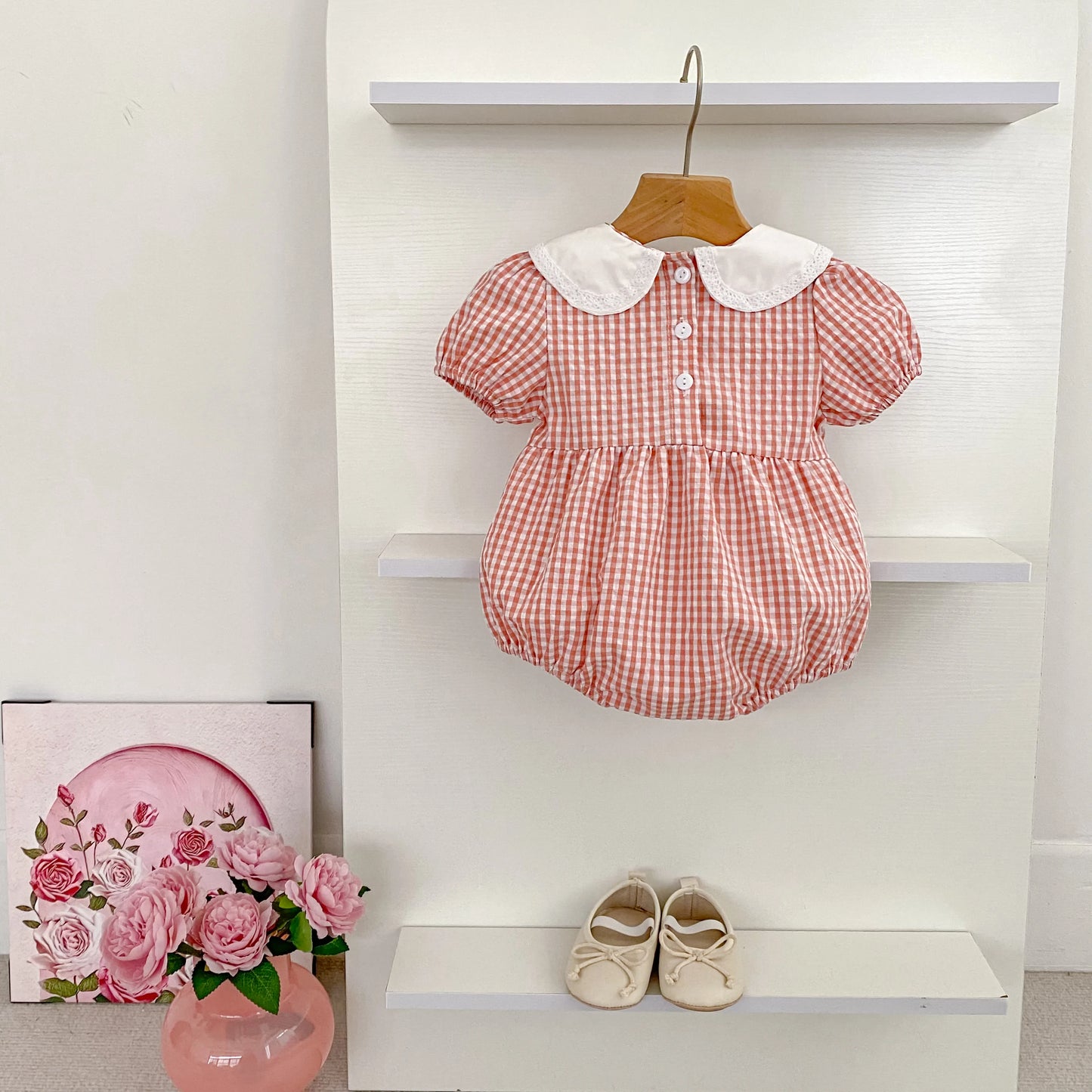 0-3Yrs Toddler Baby Girls Rompers Embroidery Bodysuit Girls Jumpsuits Princess Girls Pink Grid Rompers Toddler Summer Clothing