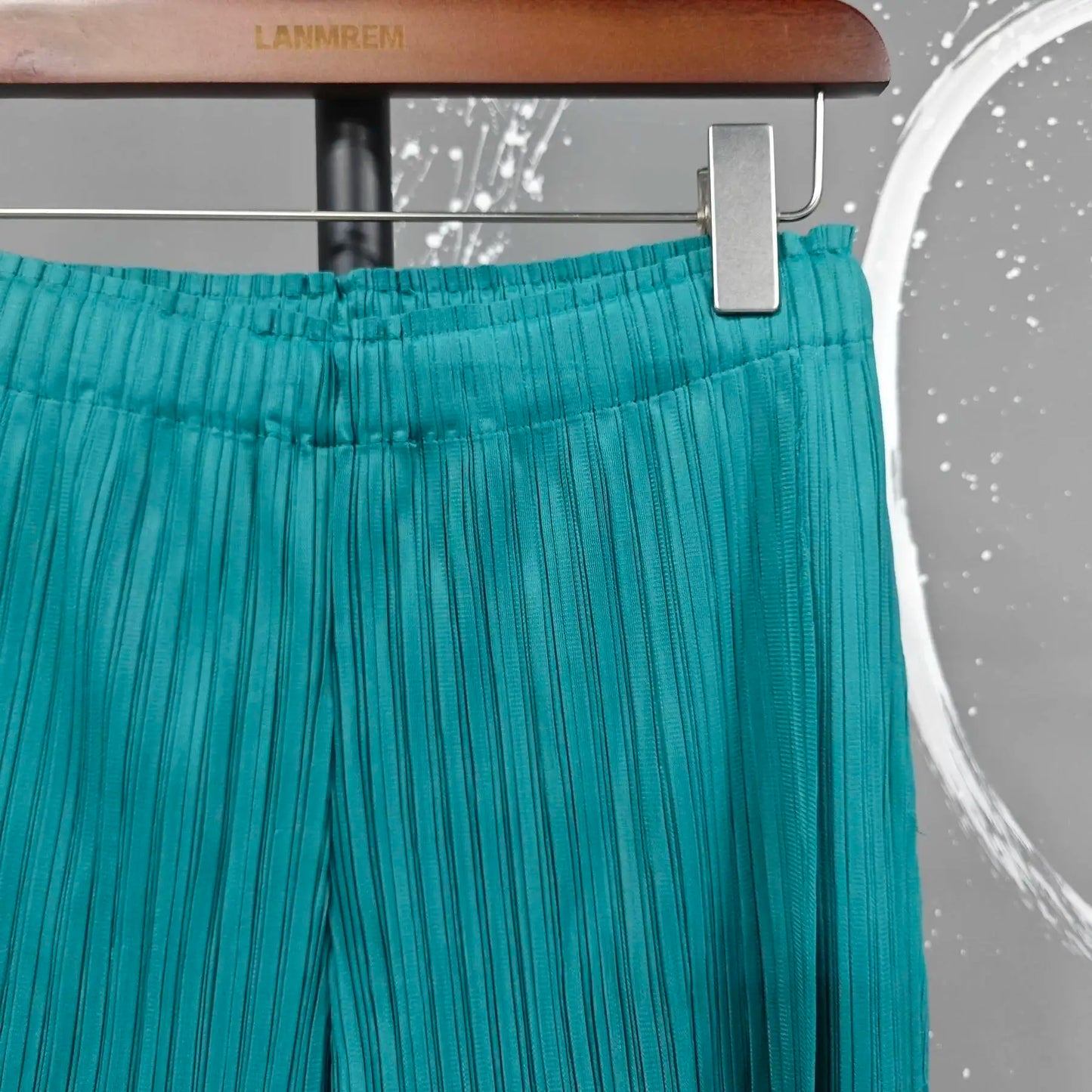 LANMREM patchwork design women's Pleated trousers elastic High Waisted Draped Straight Wide Leg Pants 2025 chic new 2DB3871